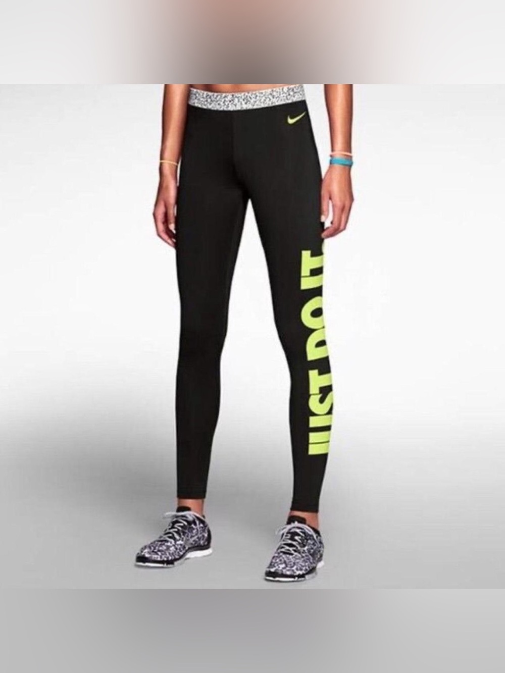 Nike Just Do It Black Neon Green Leggings Size S